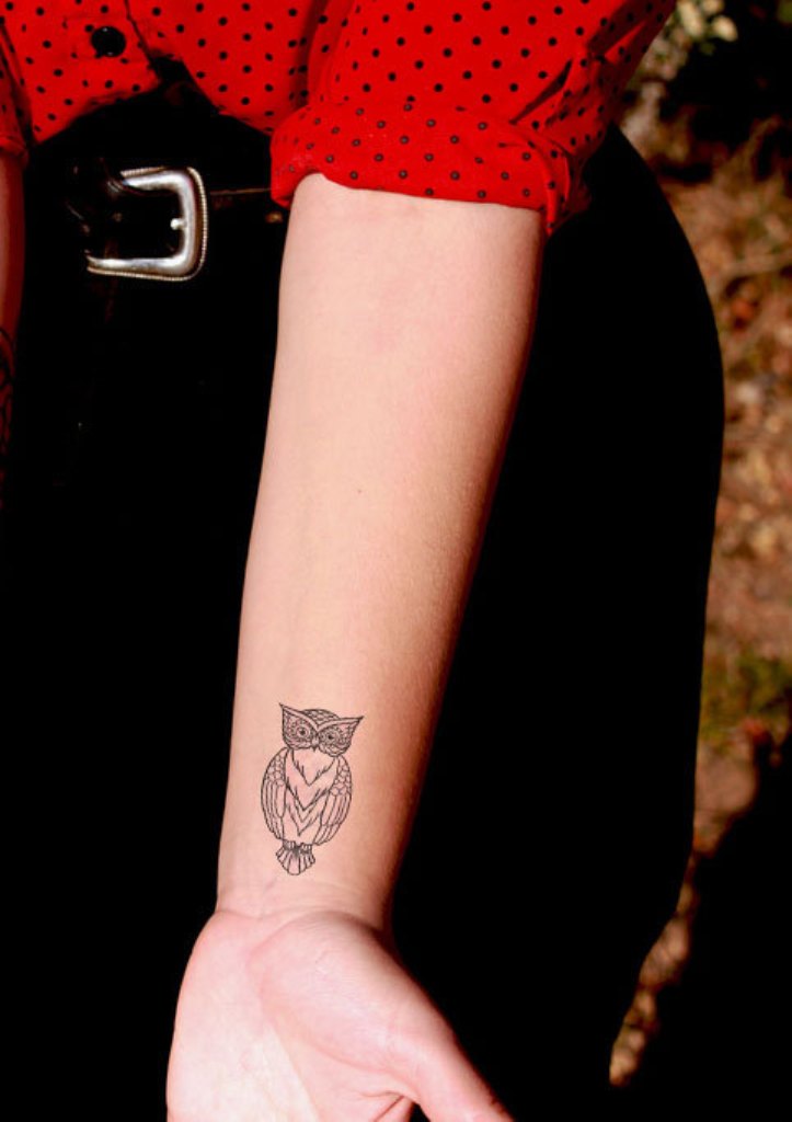 Classic Owl Tattoo On Left Wrist