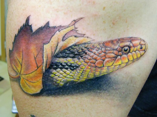 Classic Realistic Snake Head Tattoo Design For Thigh