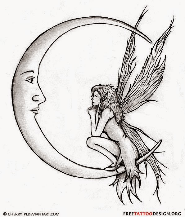 Classic Small Fairy On Half Moon Tattoo Design By Anna1081