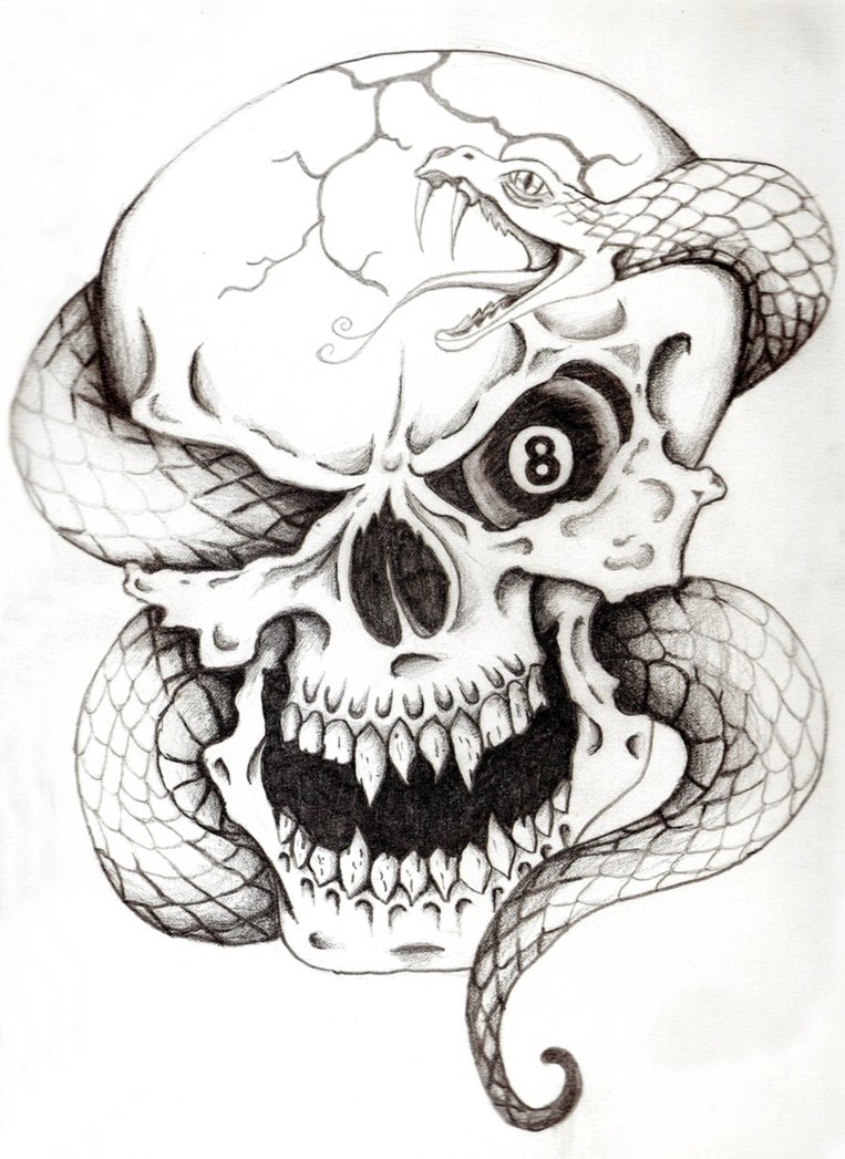 Classic Snake In Skull Tattoo Design