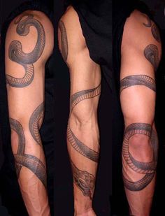 Classic Snake Tattoo On Right Full Sleeve
