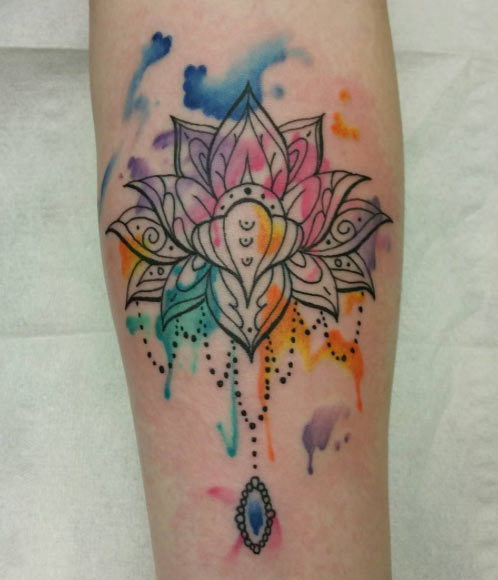 Classic Watercolor Lotus Flower Tattoo Design For Forearm