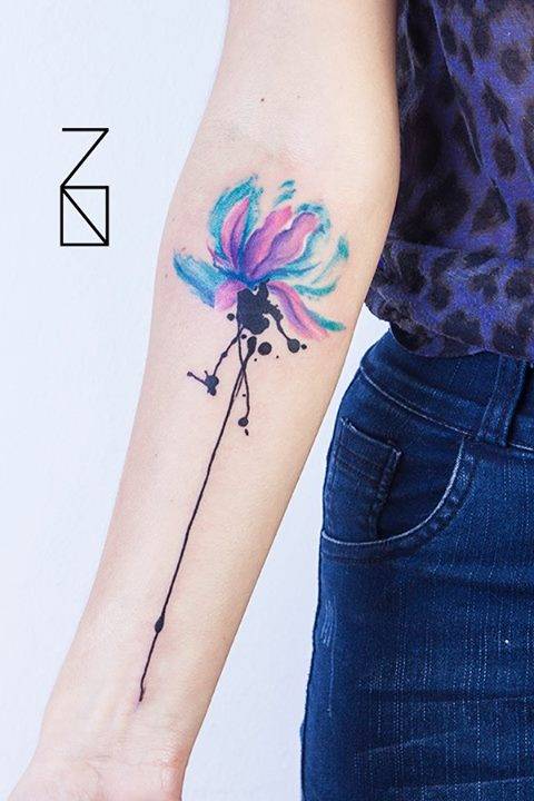 Classic Watercolor Lotus Flower Tattoo On Right Forearm
