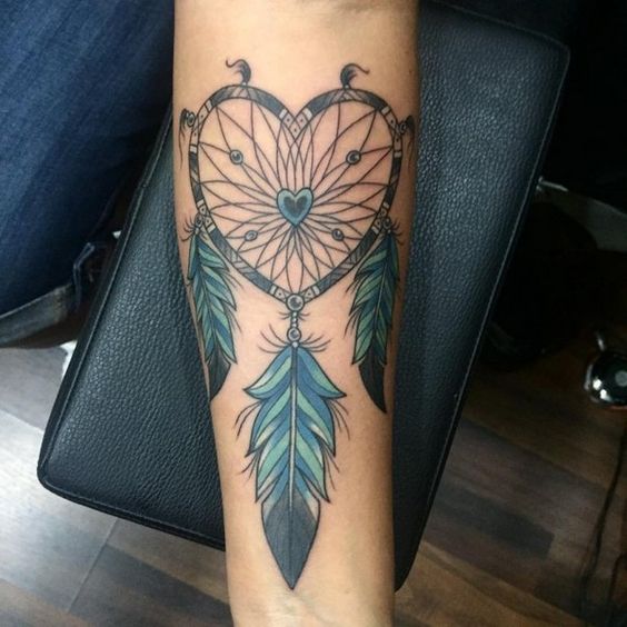 Color Ink Dreamcatcher Tattoo On Arm