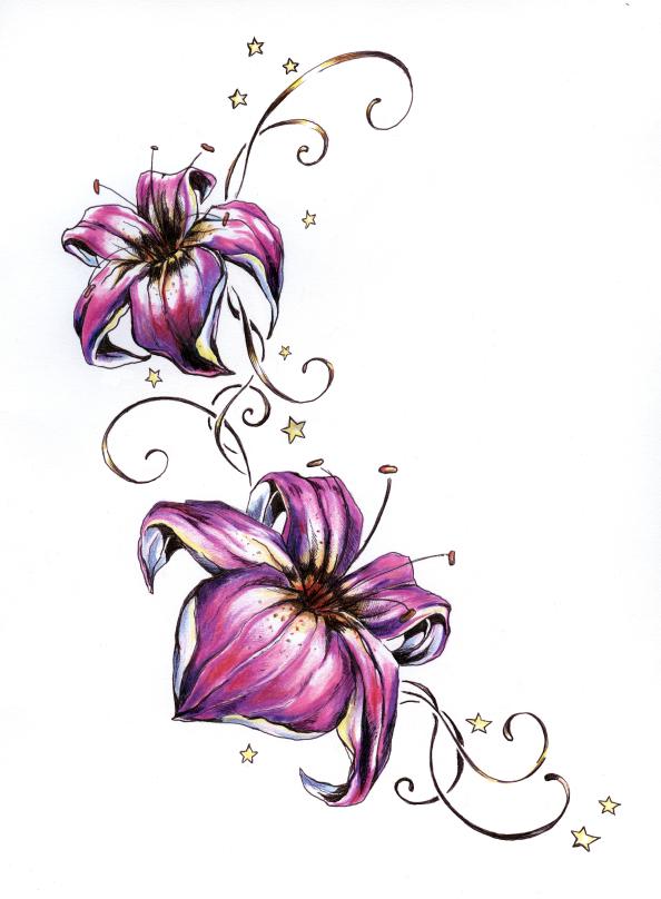 Color Lily Flower Tattoo Design