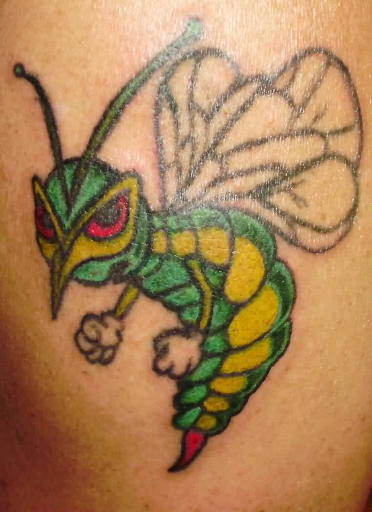 Colorful Angry Traditional Bumblebee Tattoo Design