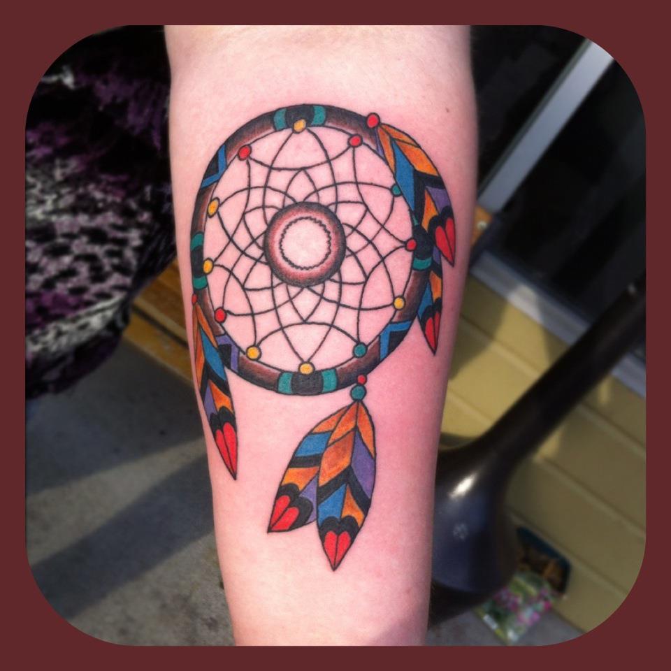 Colorful Dreamcatcher Tattoo On Arm