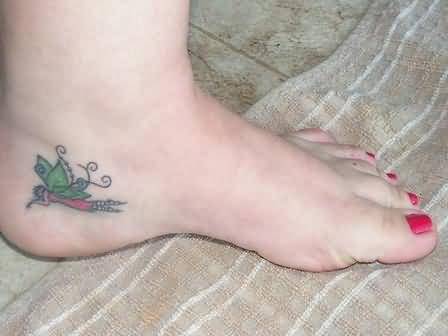 Colorful Fairy Tattoo On Girl Left Foot Ankle