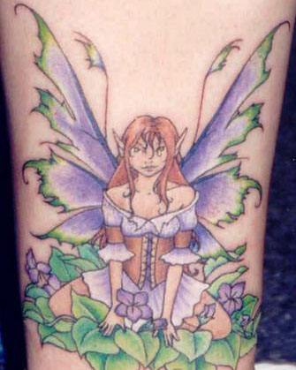 Colorful Fairy With Flowers Tattoo Design For Sleeve
