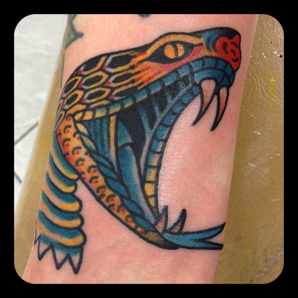 Colorful Snake Head Tattoo Design For Sleeve