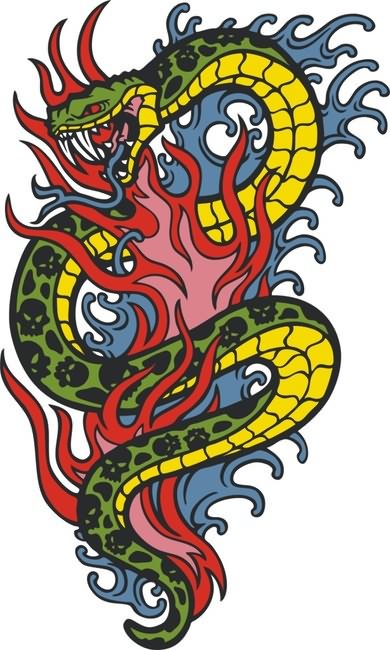 Colorful Traditional Chinese Snake Tattoo Design