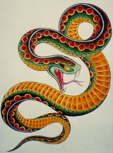 Colorful Traditional Snake Tattoo Design