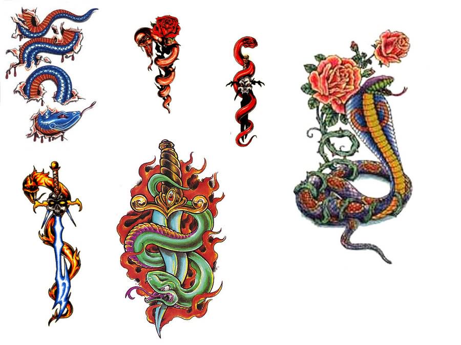 Colorful Traditional Snake Tattoo Flash