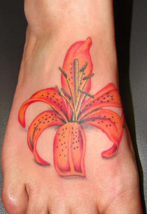 Cool Attractive Lily Flower Tattoo On Right Foot By Asuss06