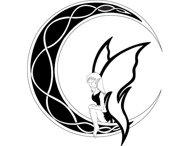 Cool Black Fairy On Half Moon Tattoo Design