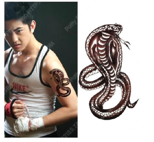 Cool Black Ink Cobra Snake Tattoo On Man Left Half Sleeve