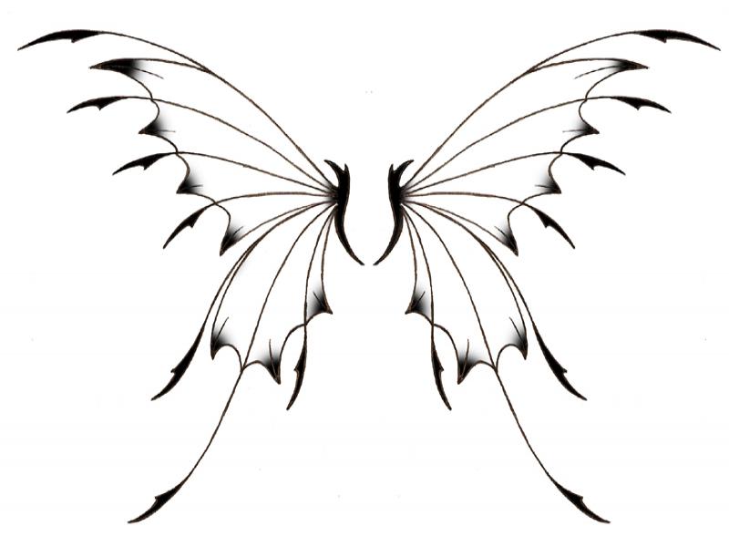 Cool Black Ink Fairy Wings Tattoo Design