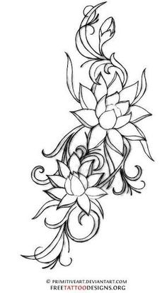 Cool Black Ink Lotus Flowers Tattoo Design
