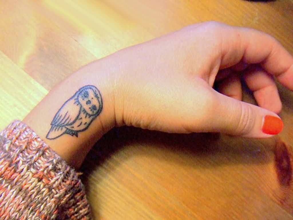 Cool Black Ink Owl Tattoo On Left Side Wrist