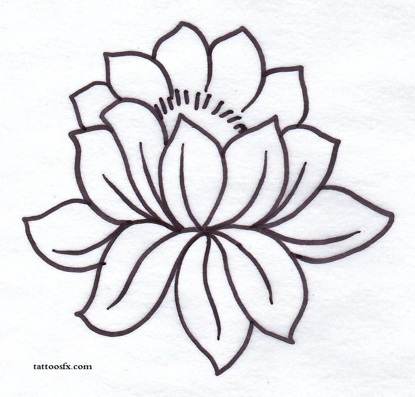 Cool Black Outline Lotus Flower Tattoo Design
