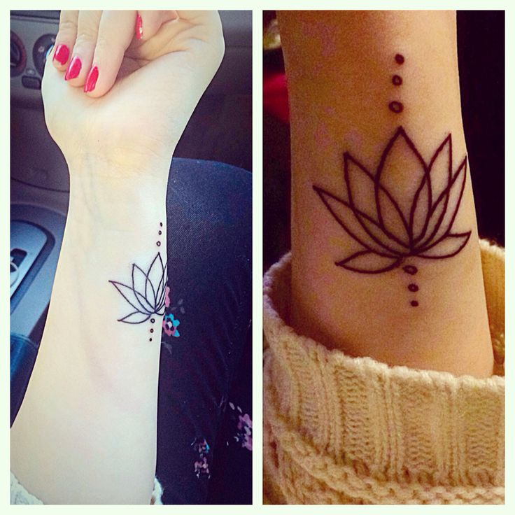 Cool Black Outline Lotus Tattoo On Girl Left Side Wrist