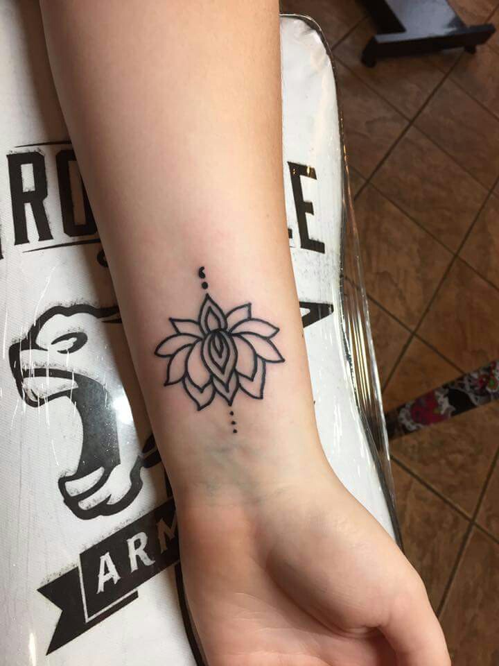 Cool Black Outline Lotus Tattoo On Wrist