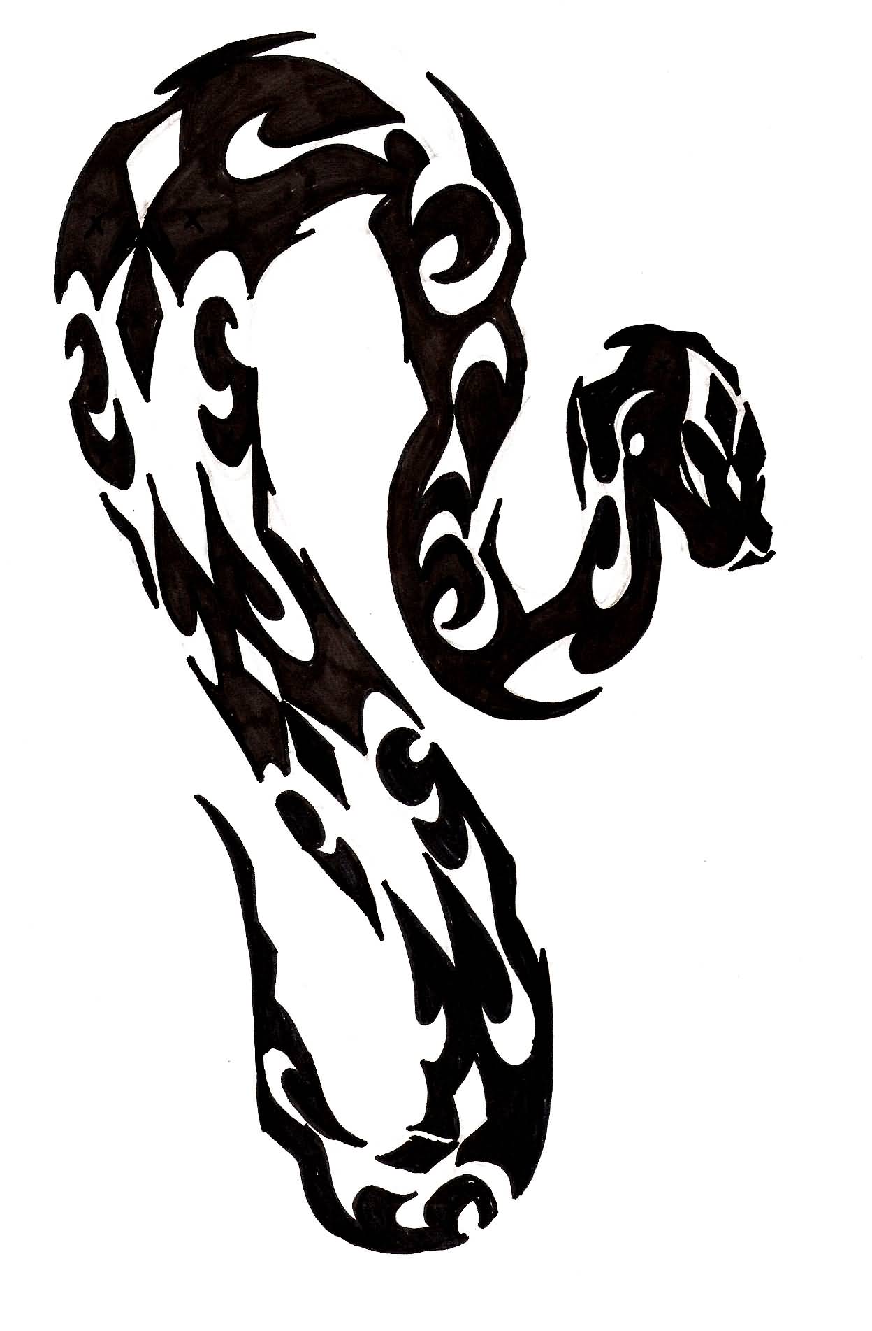 Cool Black Tribal Chinese Snake Tattoo Stencil