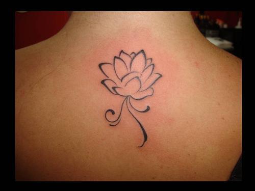 Cool Black Tribal Lotus Tattoo On Upper Back