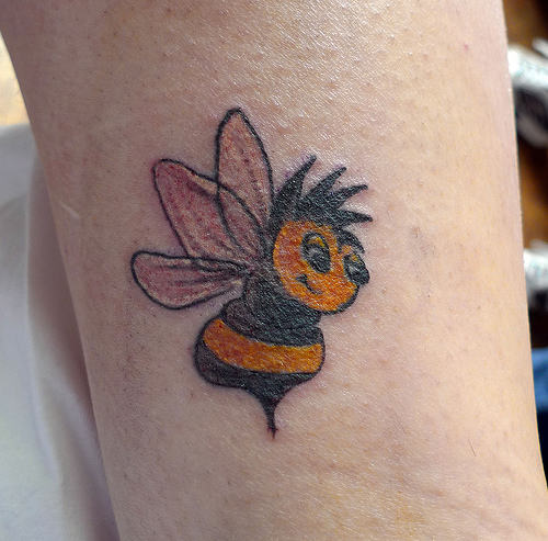 Cool Bumblebee Tattoo Design For Leg