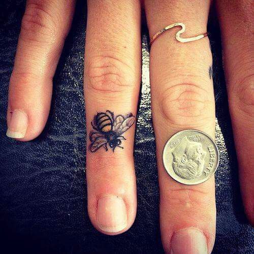 Cool Bumblebee Tattoo On Right Hand Finger