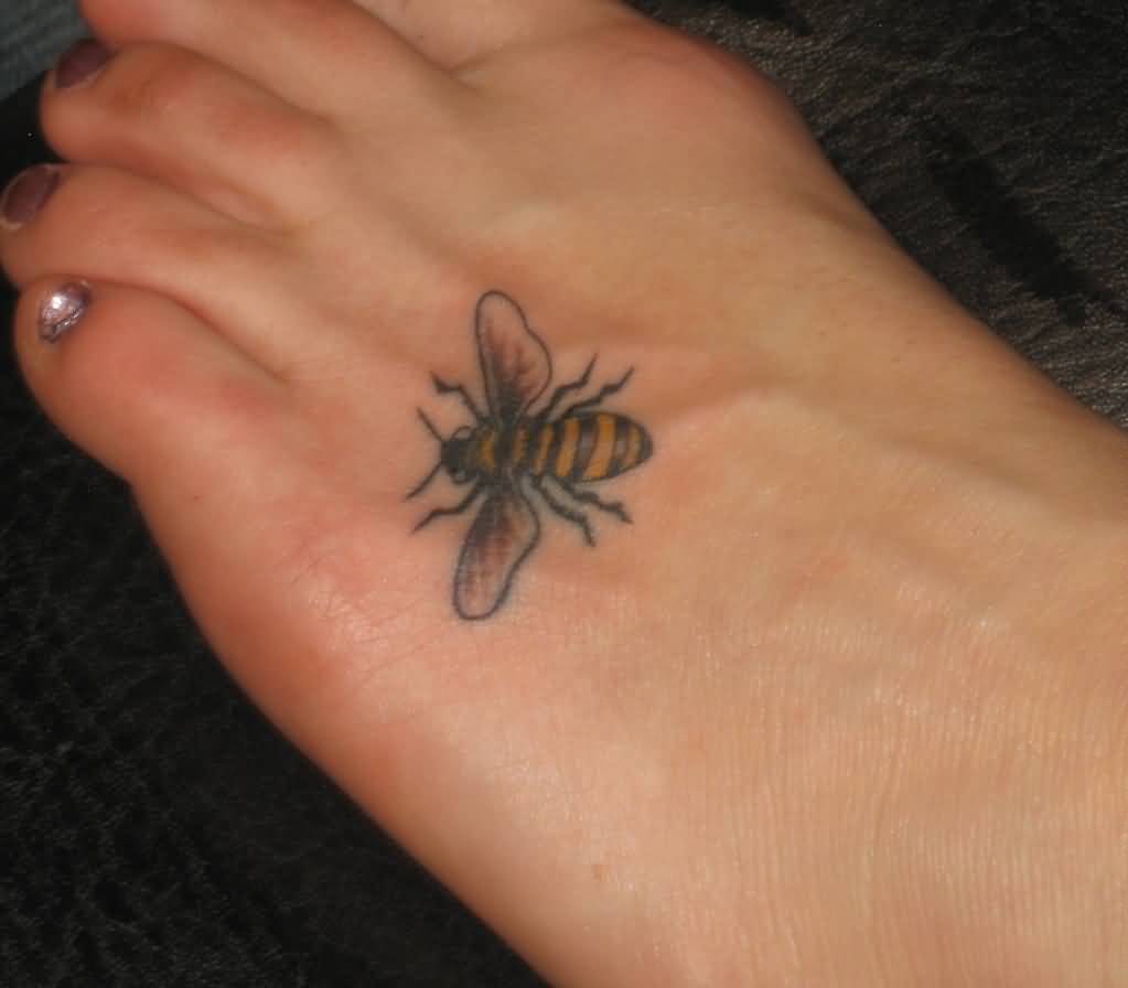 Cool Bumblebee Tattoo On Women Left Foot