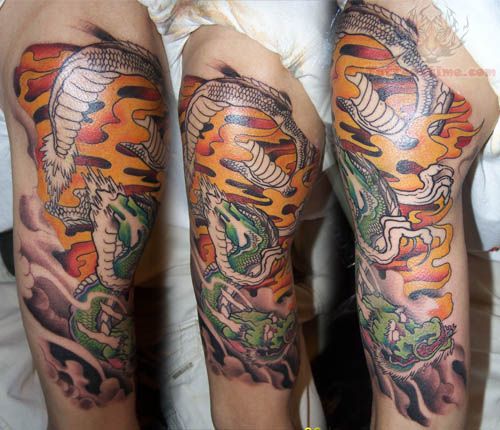 Cool Chinese Snake Tattoo On Half Sleeve