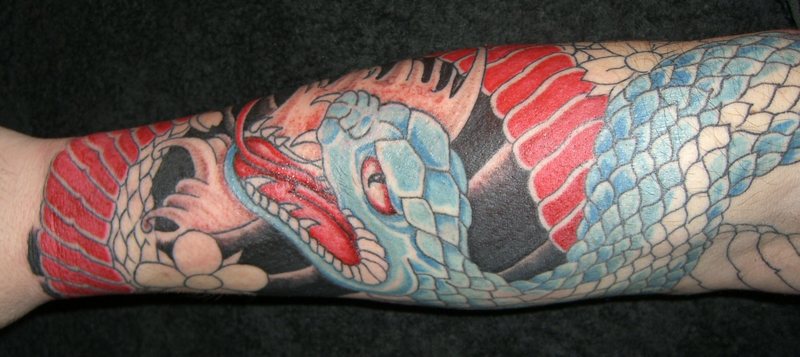 Cool Colorful Snake Tattoo Design For Sleeve