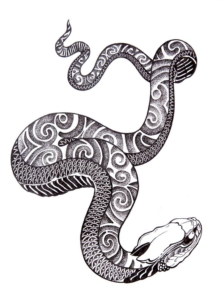 Cool Dotwork Chinese Snake Tattoo Design