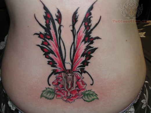 Cool Fairy On Flower Tattoo On Lower Back