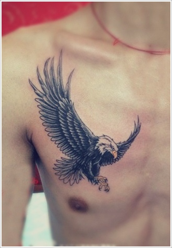 Cool Flying Eagle Tattoo On Right Chest