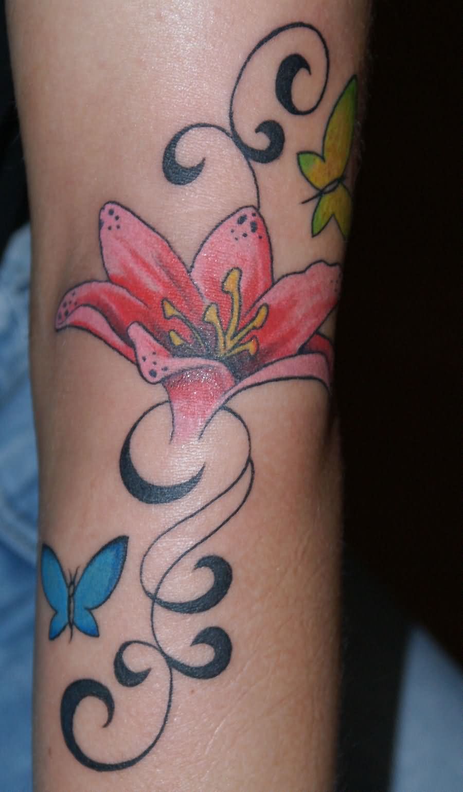Cool Lily Flower Tattoo Design For Arm