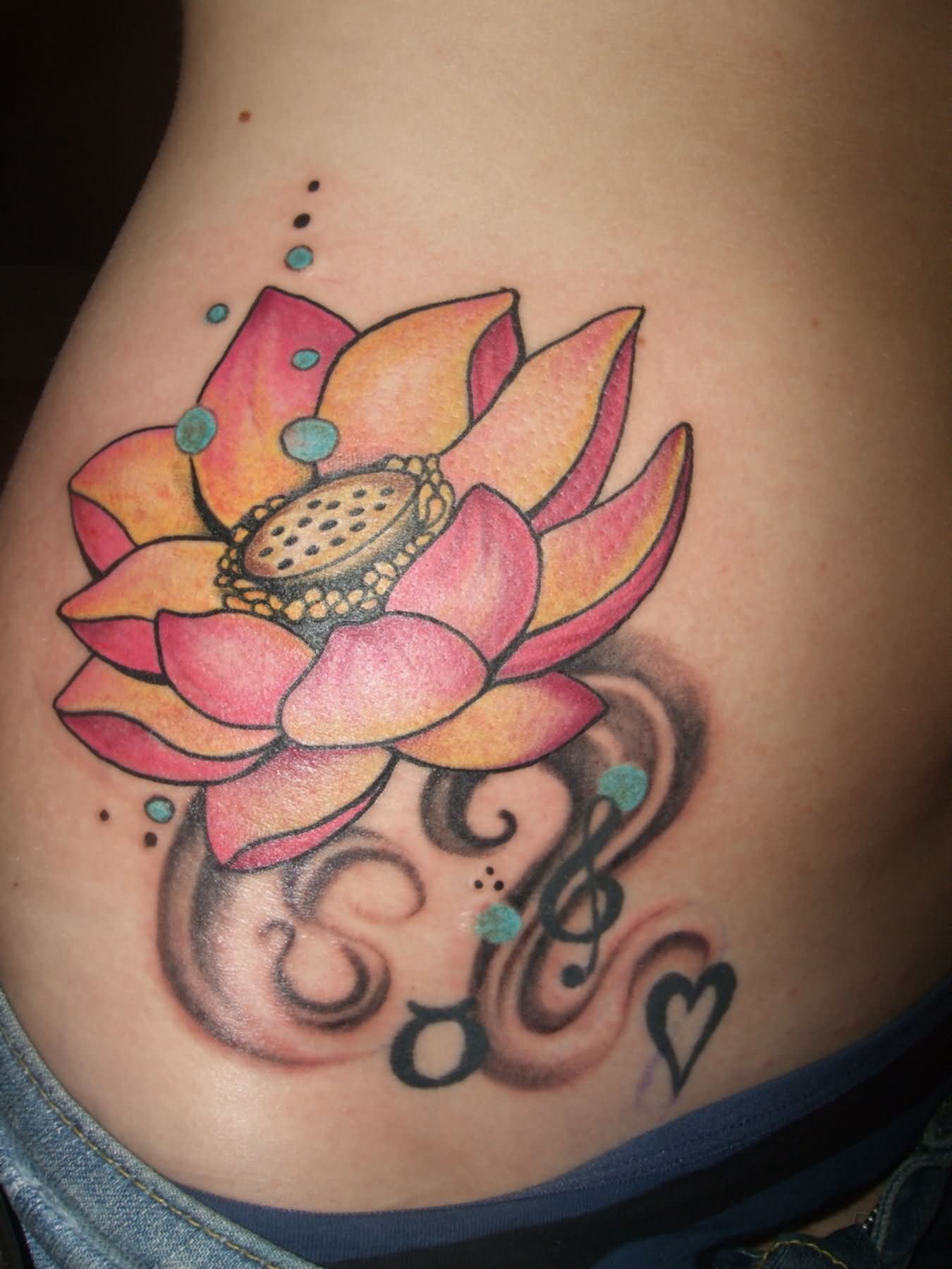 Cool Lotus Flower In Water Tattoo On Hip