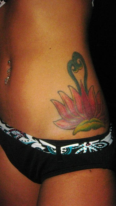 Cool Lotus Flower Tattoo On Girl Left Hip