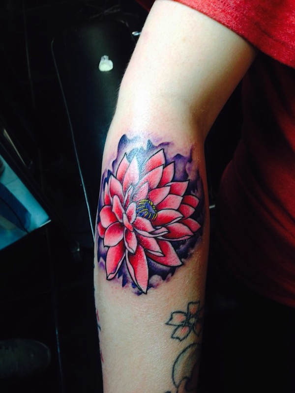 Cool Lotus Flower Tattoo On Man Right Sleeve