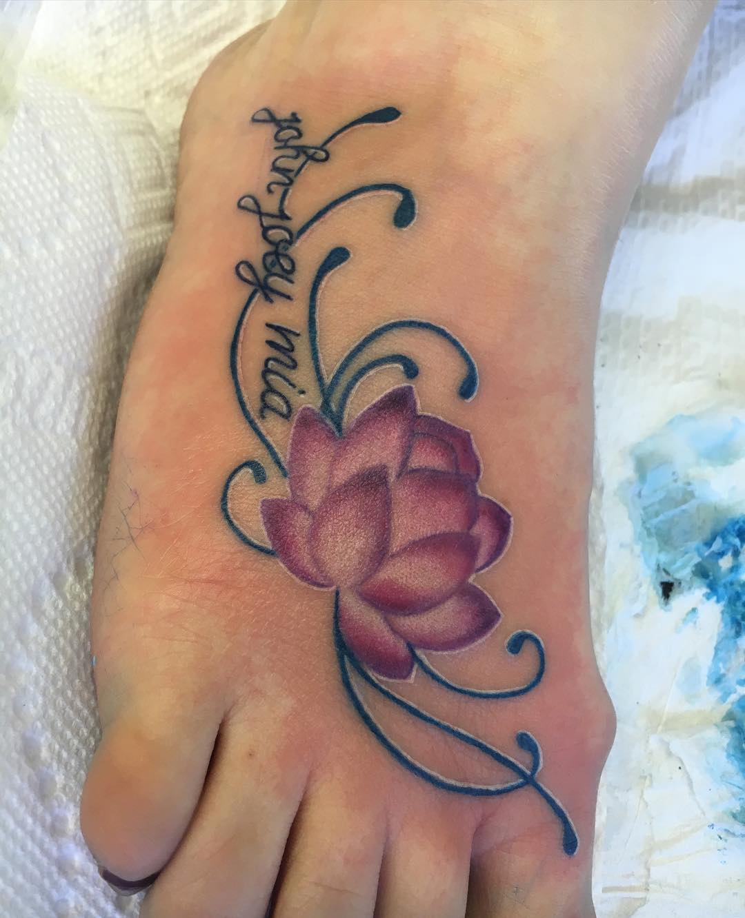 Cool Lotus Flower Tattoo On Right Foot