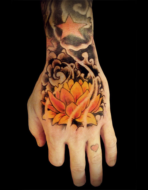 Cool Lotus Tattoo Design For Men Hand