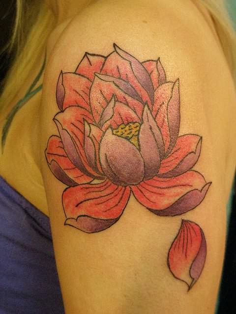 Cool Lotus Tattoo On Girl Left Shoulder