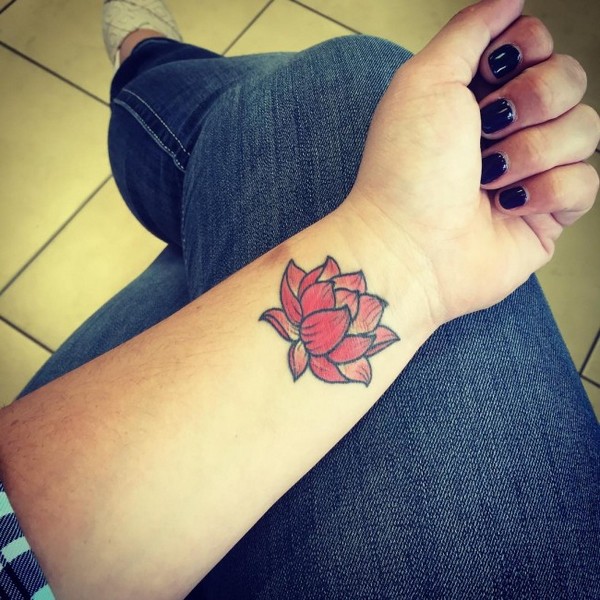 Cool Lotus Tattoo On Girl Left Wrist