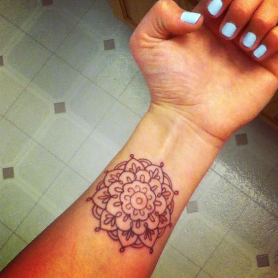 Cool Mandala Lotus Tattoo On Girl Left Wrist
