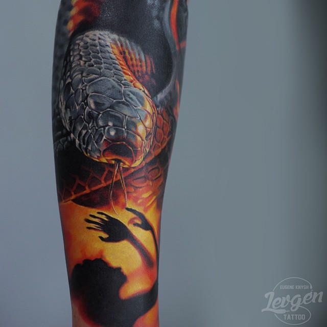 Cool Realistic Snake Tattoo Design For Arm