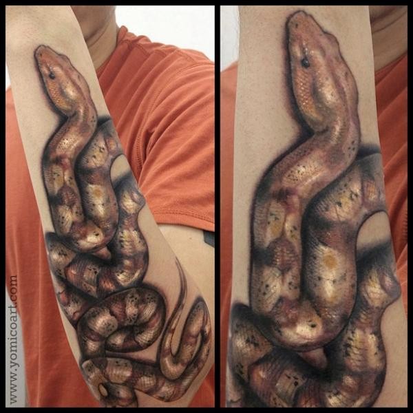 Cool Realistic Snake Tattoo On Man Left Arm
