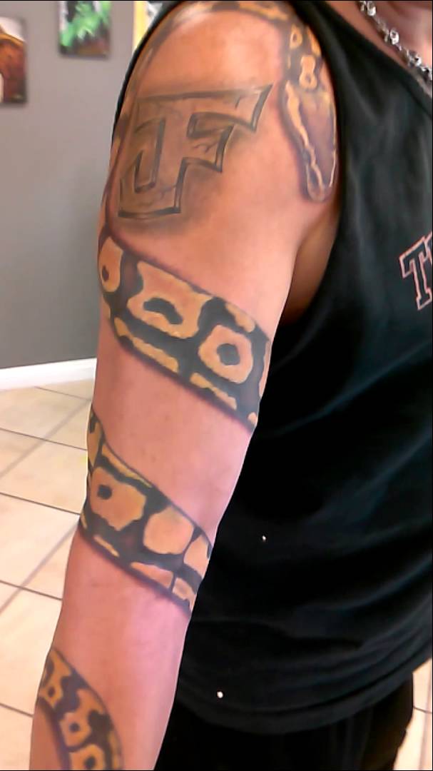 Cool Realistic Snake Tattoo Wrapped Around Arm