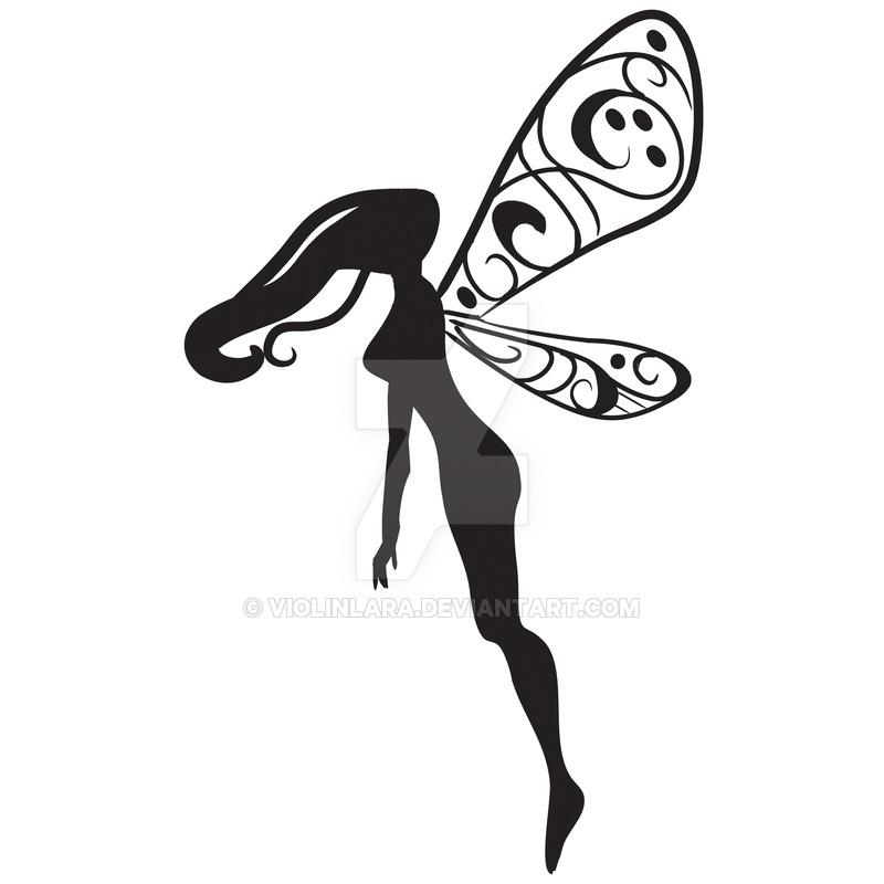 Cool Silhouette Flying Fairy Tattoo Design By ViolinLara