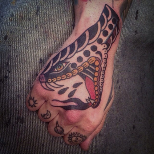 Cool Snake Head Tattoo On Right Hand